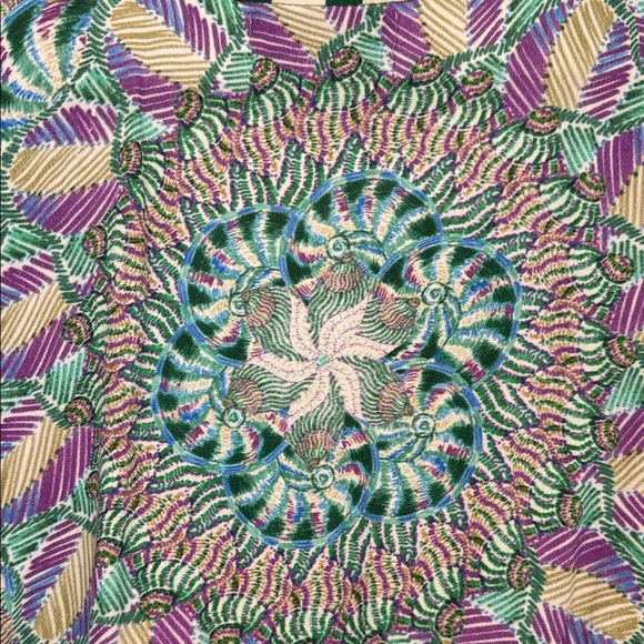 Anthropologie Caftan Scarf Maxi Dress Seashells Tie Waist Pink and Green Amazing - Picture 10 of 13